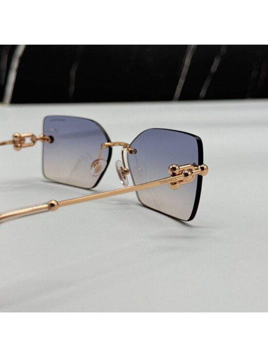 Tiffany & Co TF3088 610516 Blue Gold Rimless Women Sunglasses Authentic NEW